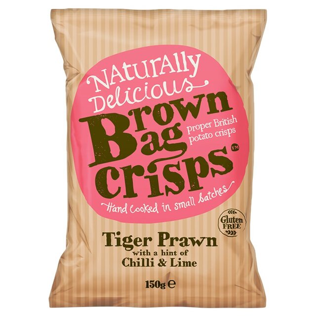 BROWN BAG TIGER PRAWN, CHILLI & LIME CRISPS 150G