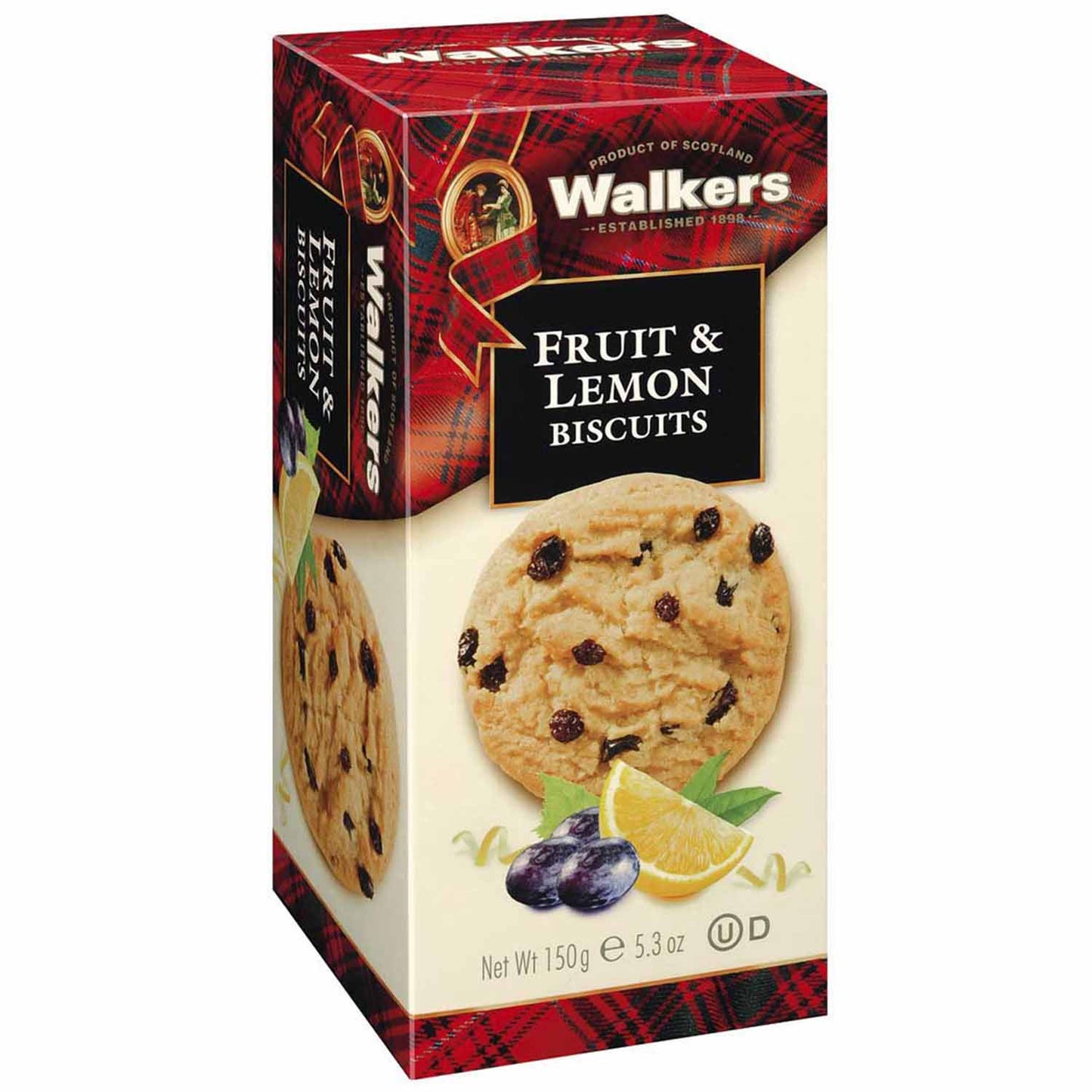 WALKERS FRUIT & LEMON BISCUITS 150G