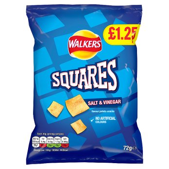 WALKERS SQUARES SALT & VINEGAR 72G